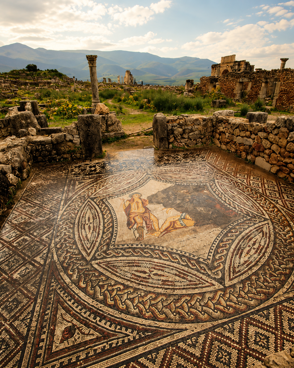 Roman mosaic and ruins at Volubilis