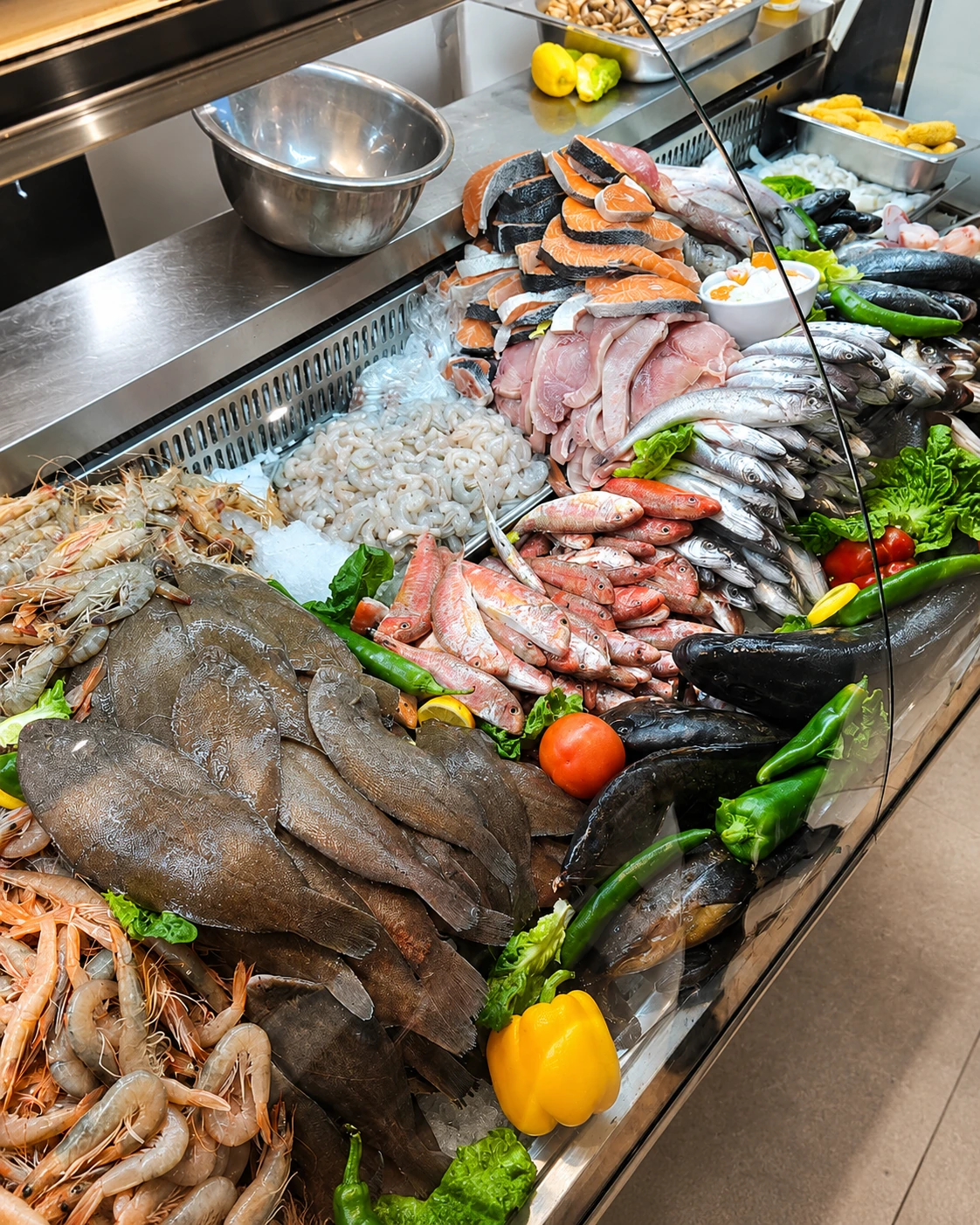 Fresh Mediterranean seafood displayed in a Nador market setting
