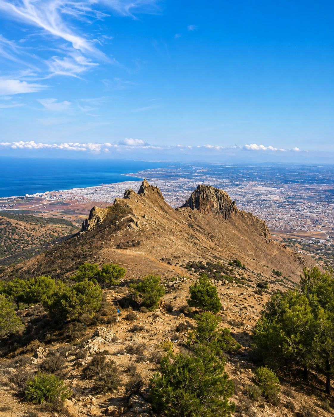 Rocky Gourougou ridge above Nador with the Mediterranean and city plain below