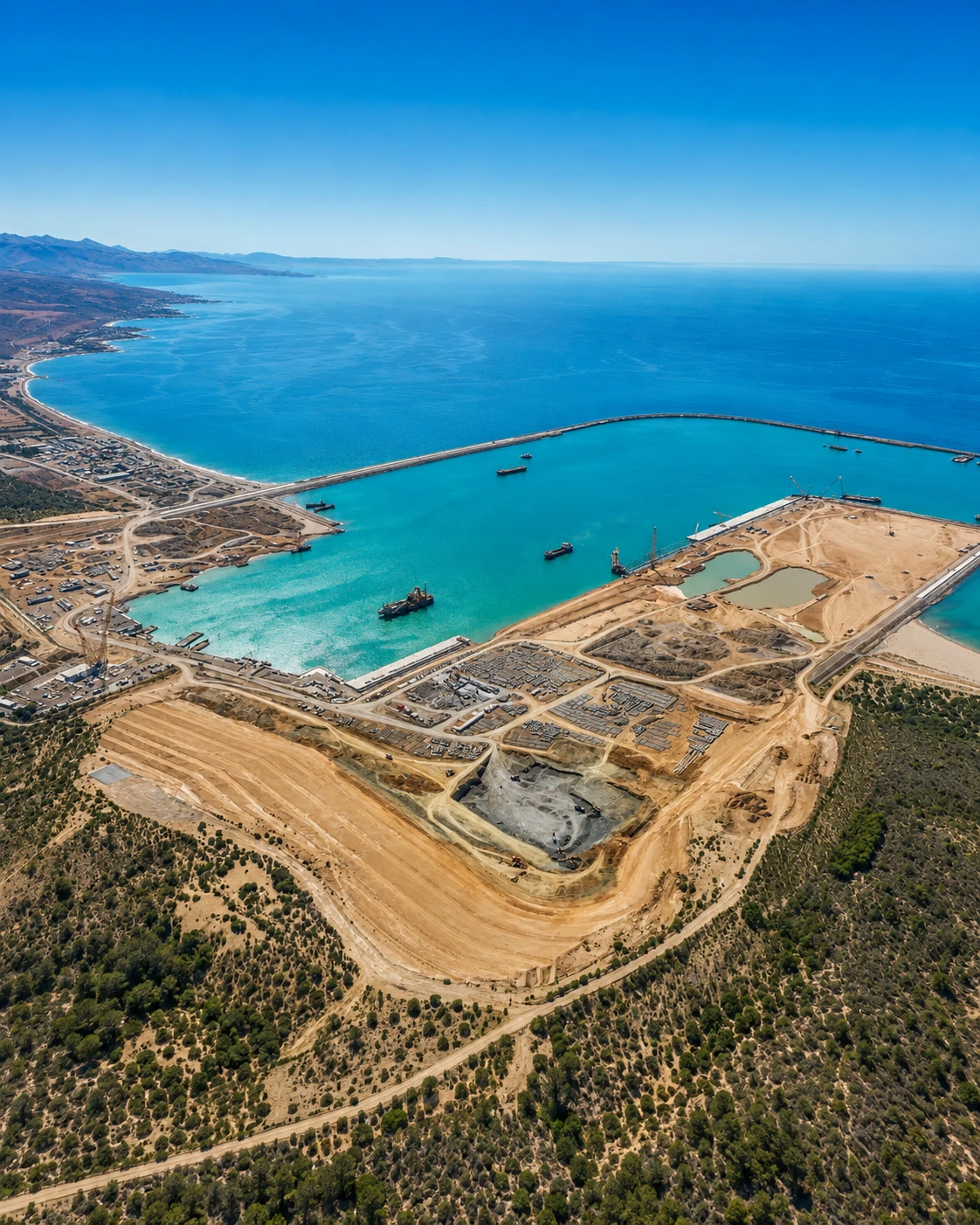 New port basin and Mediterranean shoreline near Nador