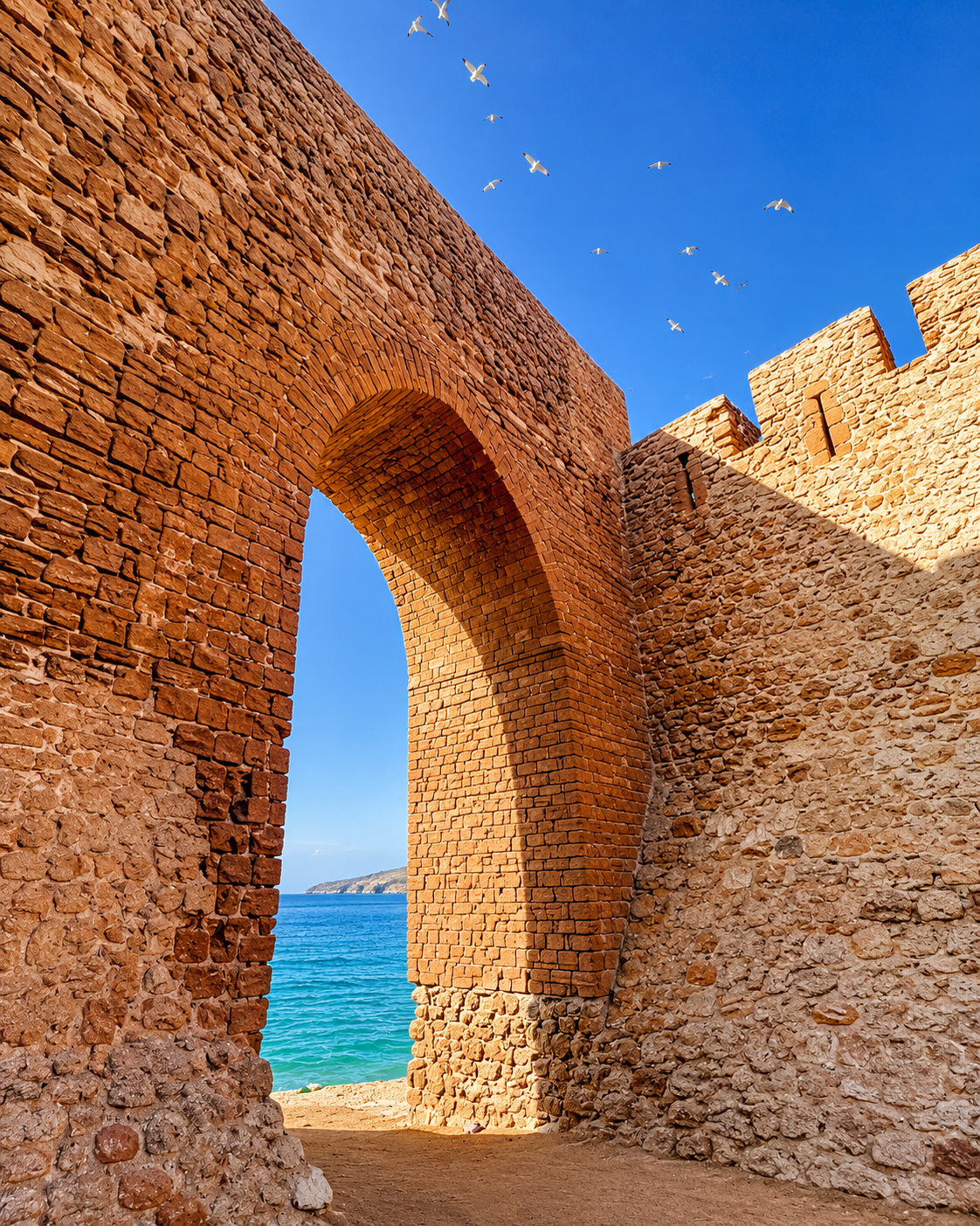 Stone coastal fortification and an arched opening towards the sea from the Safi image collection