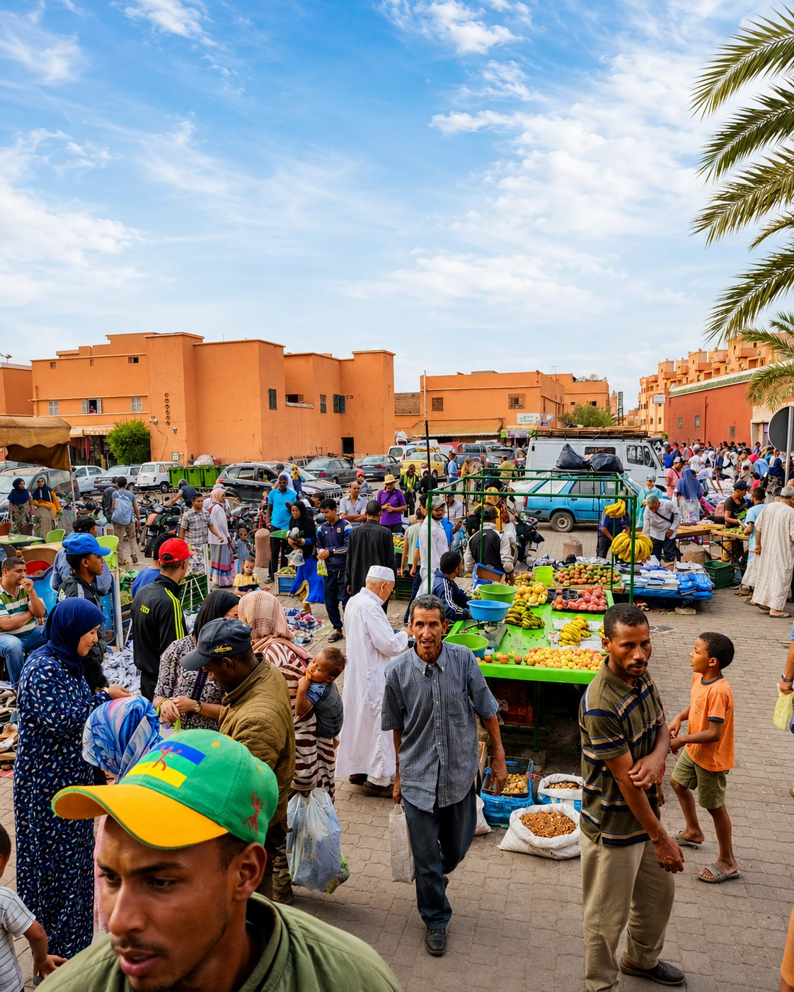 Busy local market scene in Ouarzazate