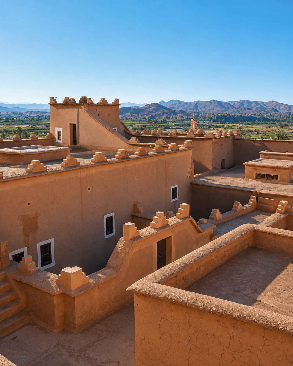 Earthen rooftop terraces with mountain views near Ouarzazate