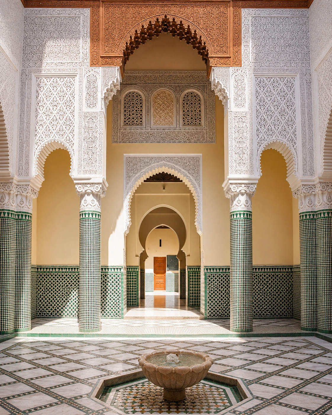 Dar Sebti Andalusian interior and zellige detail in Oujda