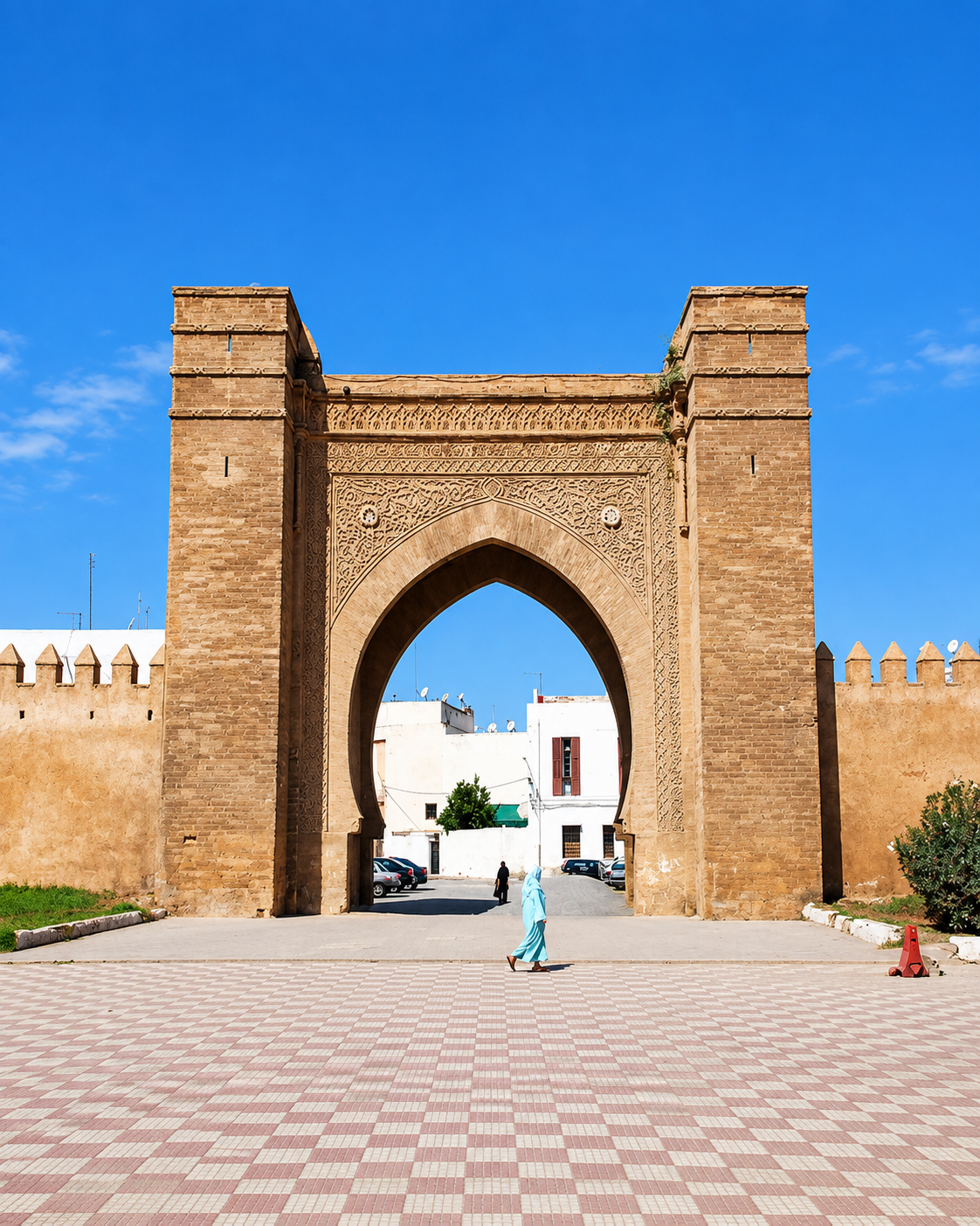 Bab Mrissa in Salé, with its monumental arch and flanking towers
