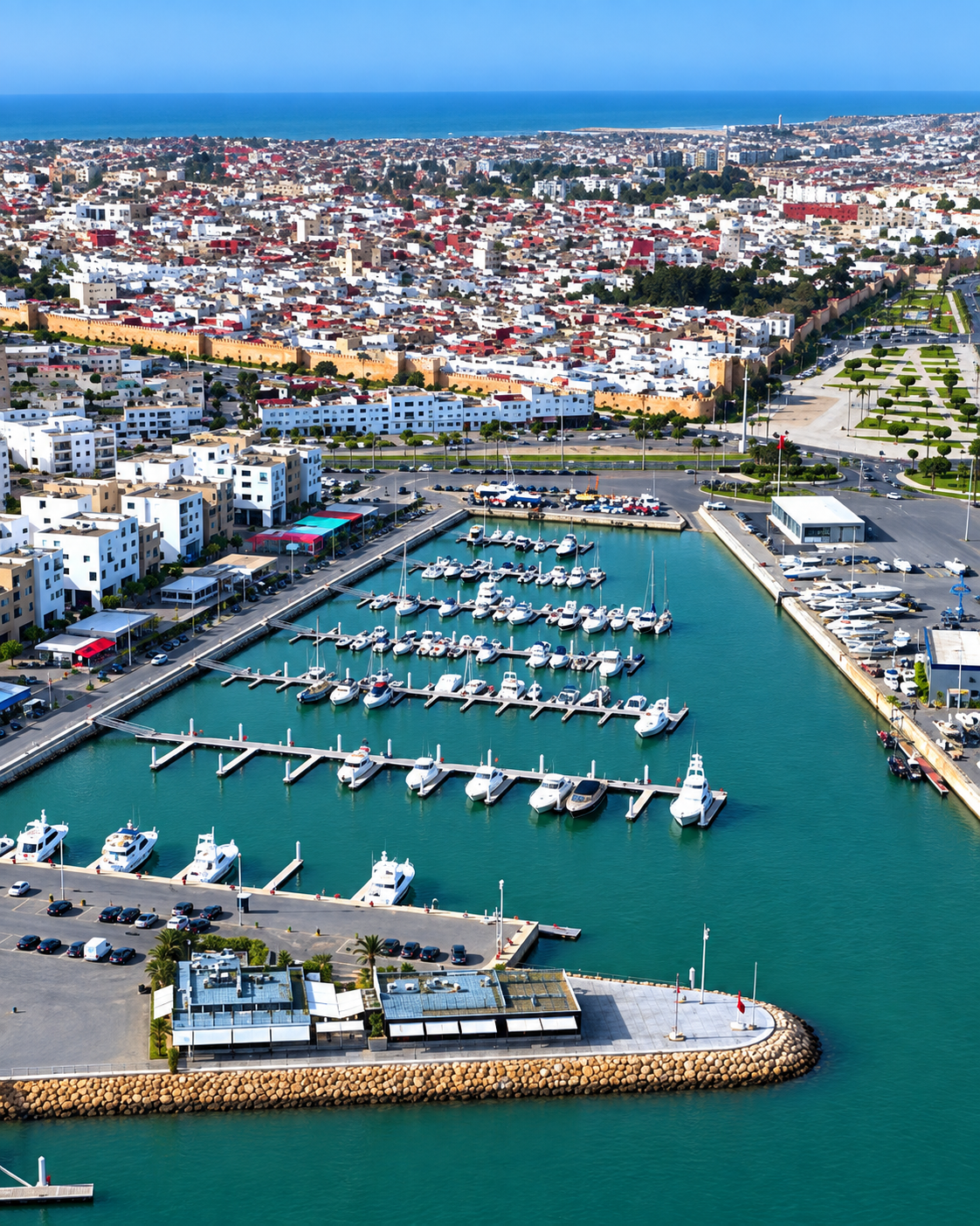 Salé medina and the Bouregreg Marina seen from above