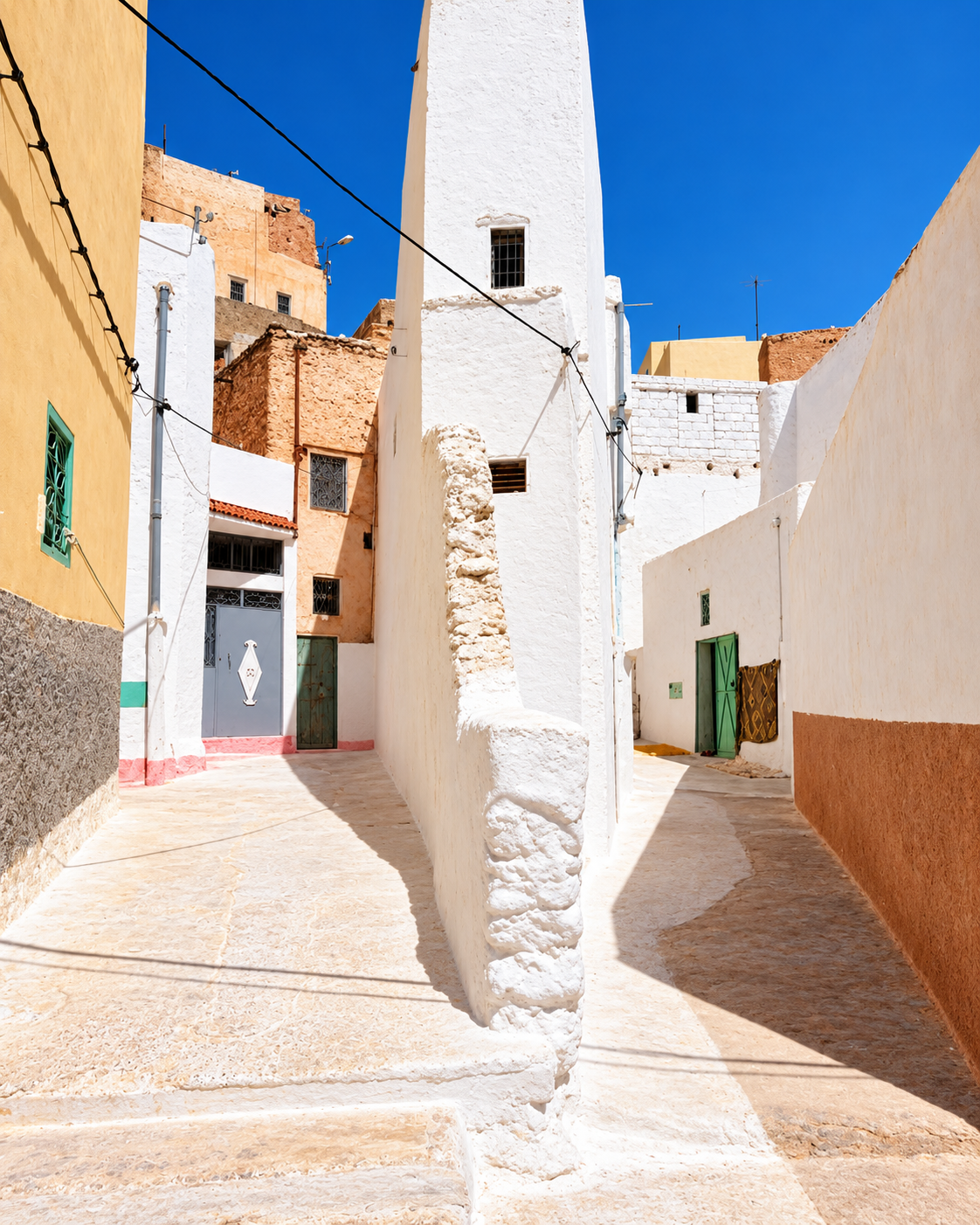 Whitewashed passage and foothill light connected to Sefrou routes