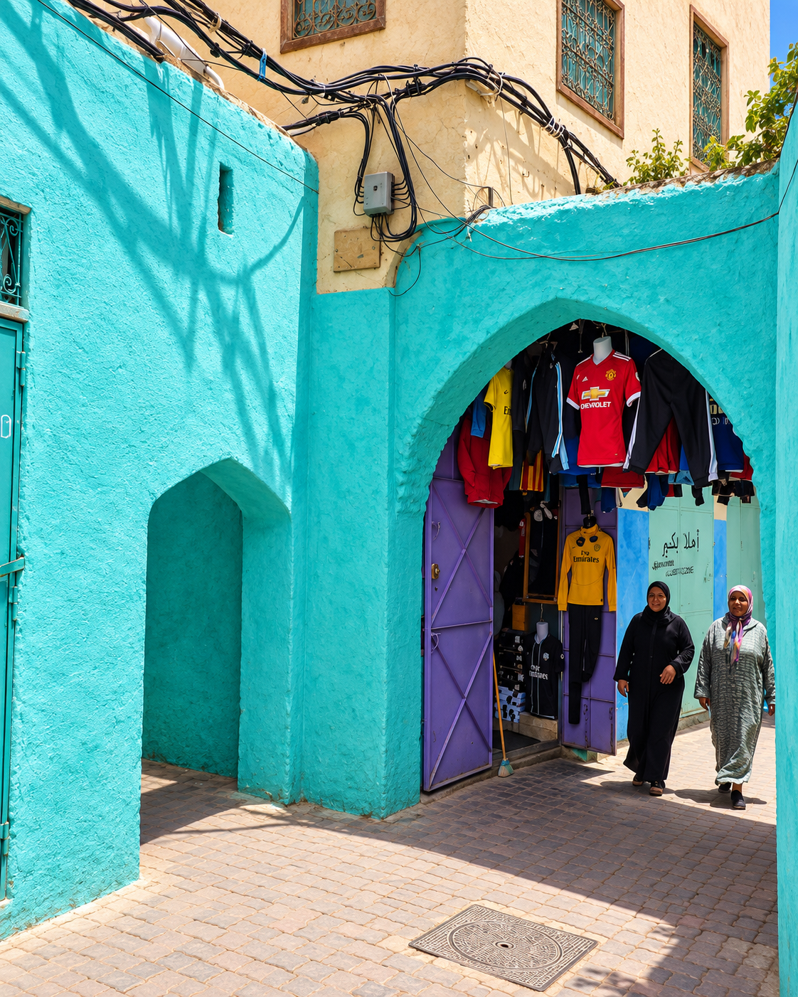 Turquoise doorway and old-town texture for the Sefrou city guide
