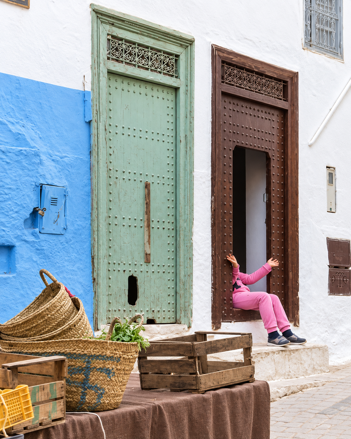 Painted doors and material detail in Sefrou’s old quarters