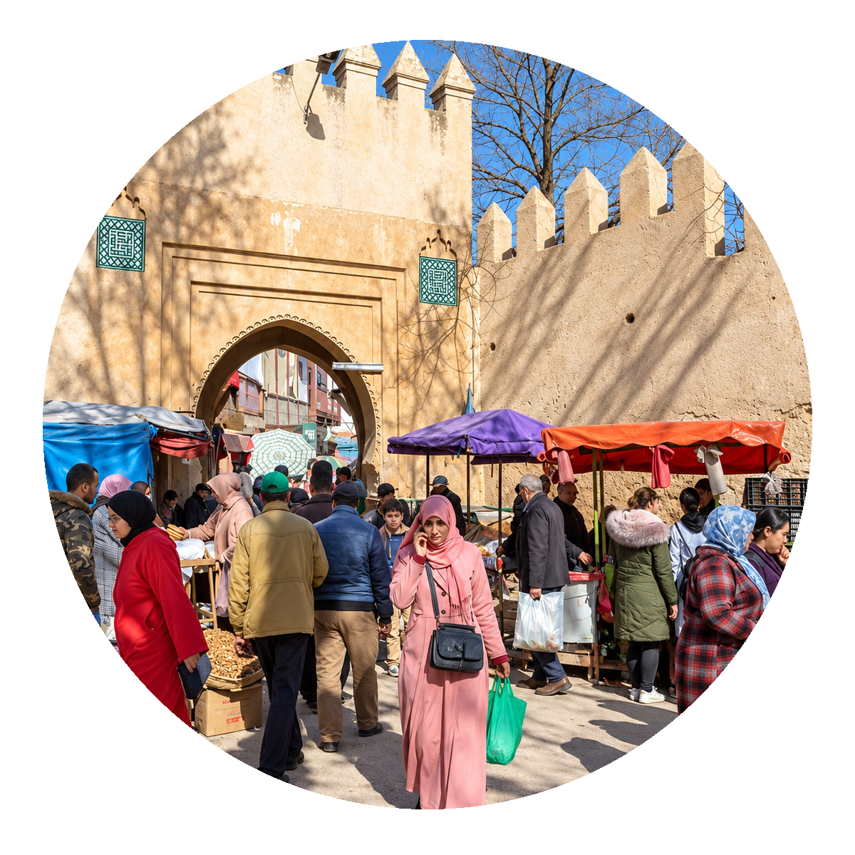Historic gate and market life in Sefrou