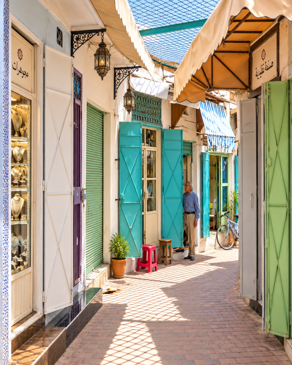 Whitewashed street and neighbourhood atmosphere in Sefrou’s old-town reading