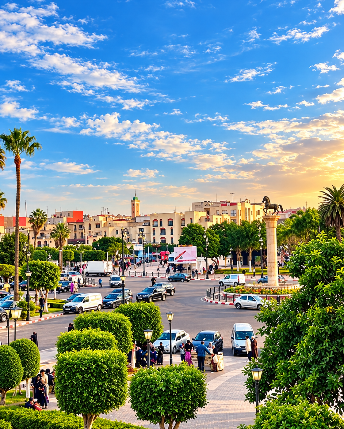 Central Settat and the horse monument in evening light