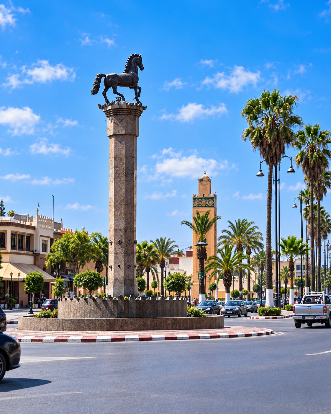 Horse monument on a column in central Settat