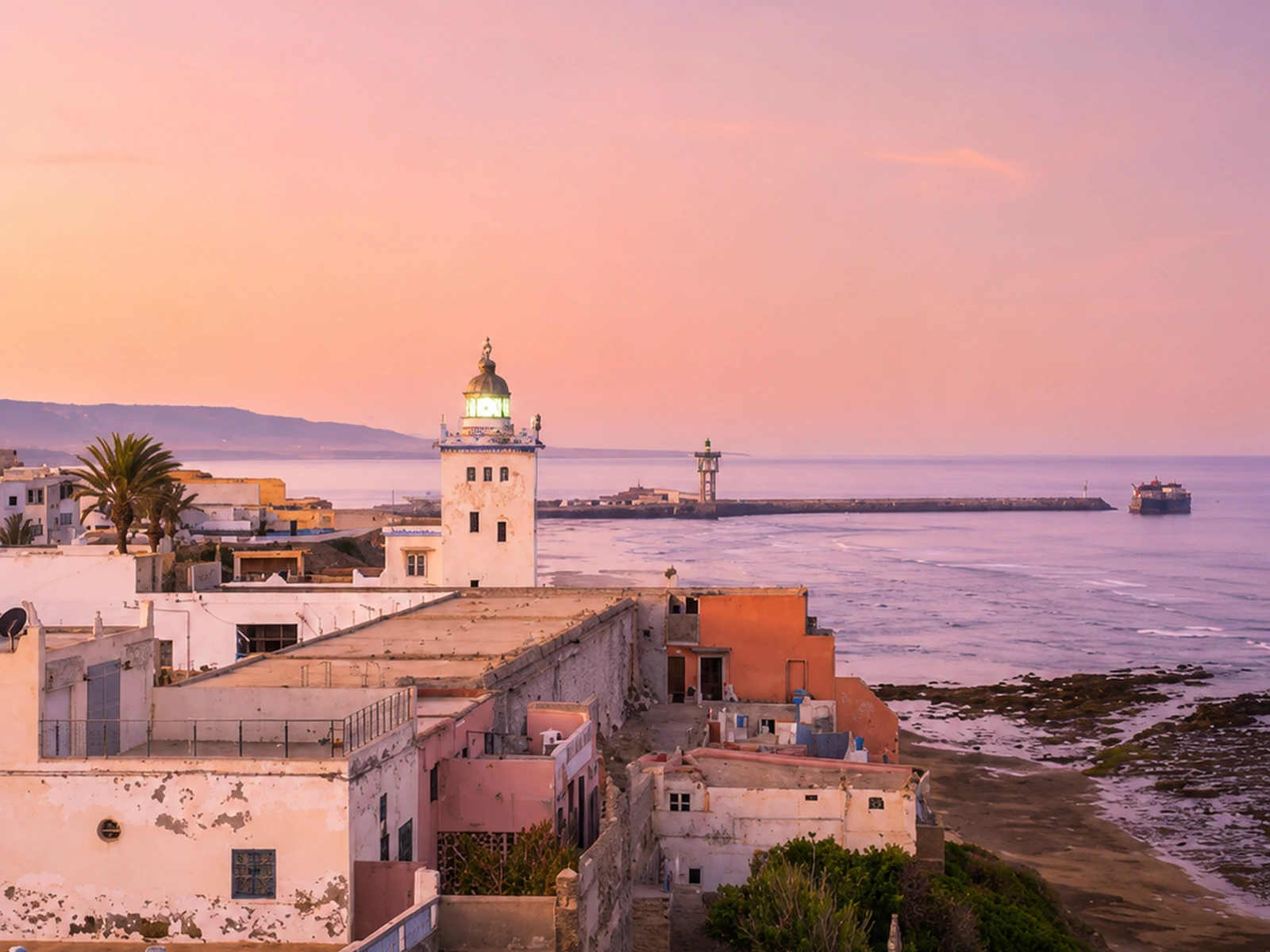 The lighthouse and Atlantic edge at Sidi Ifni in evening light