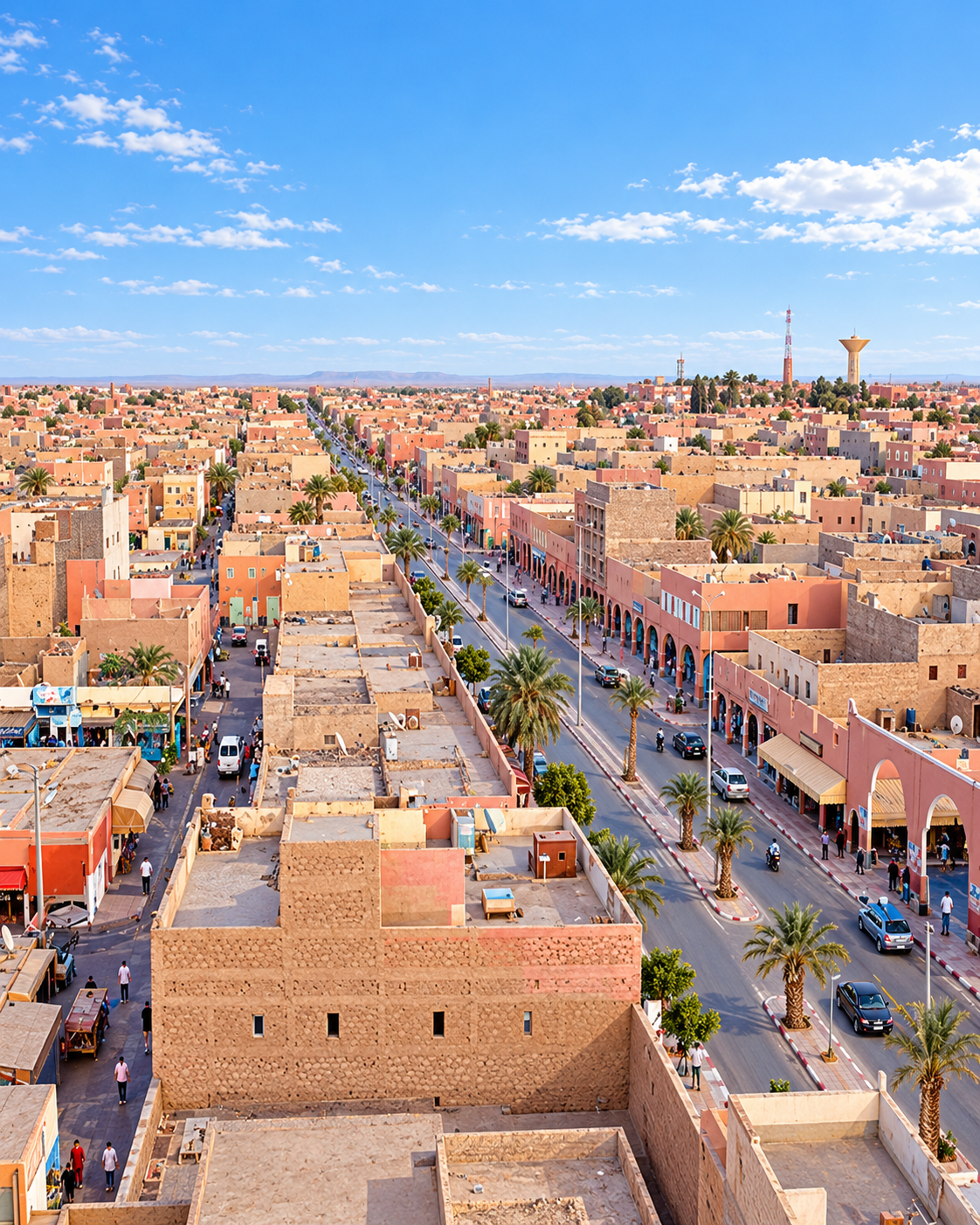 Long avenue through the low-rise neighbourhoods of Smara