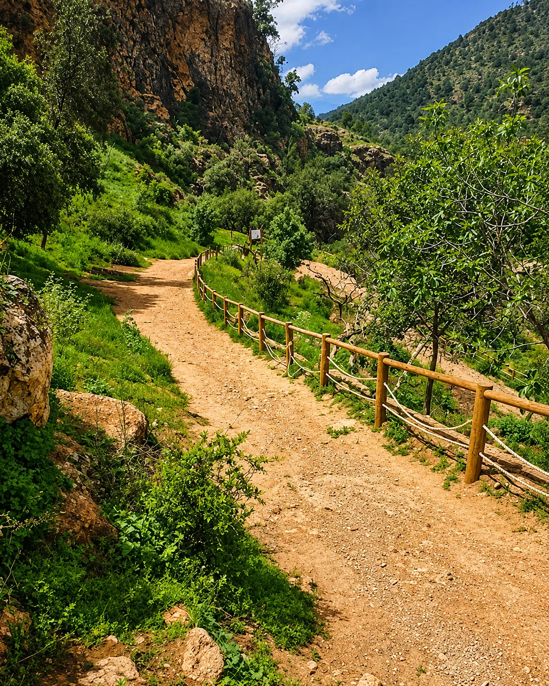 Mountain path through the Tafoughalt-Zegzel cave landscape and green Beni Snassen slopes