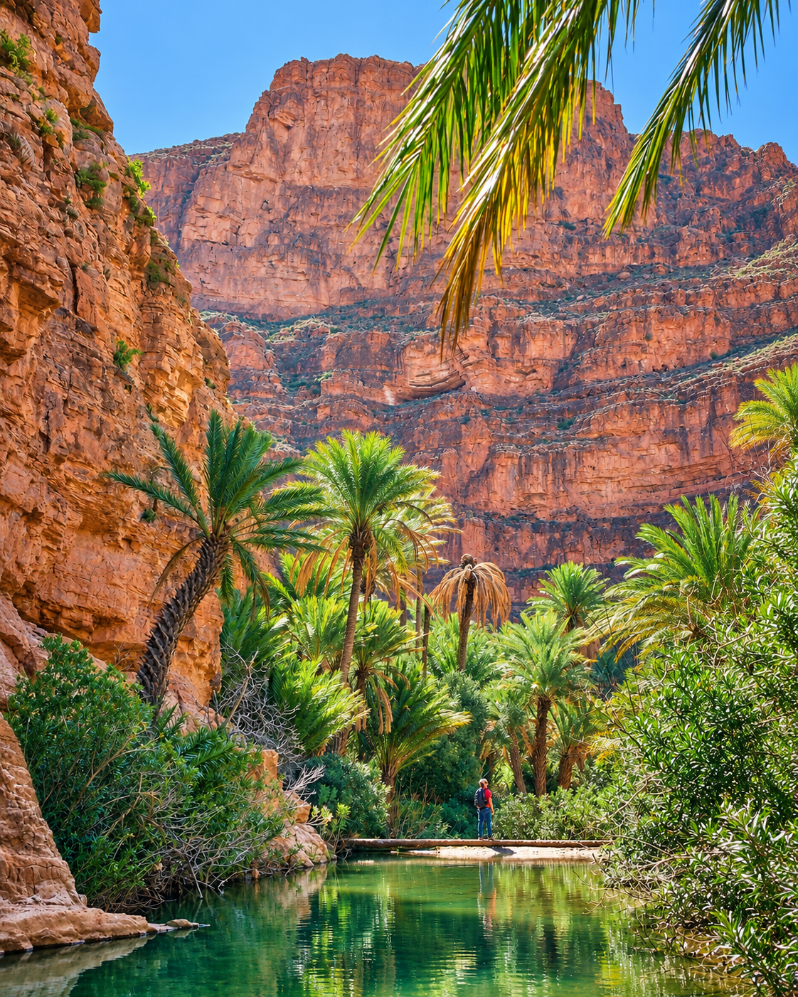 Palms beneath the steep canyon walls of Ait Mansour near Tafraout
