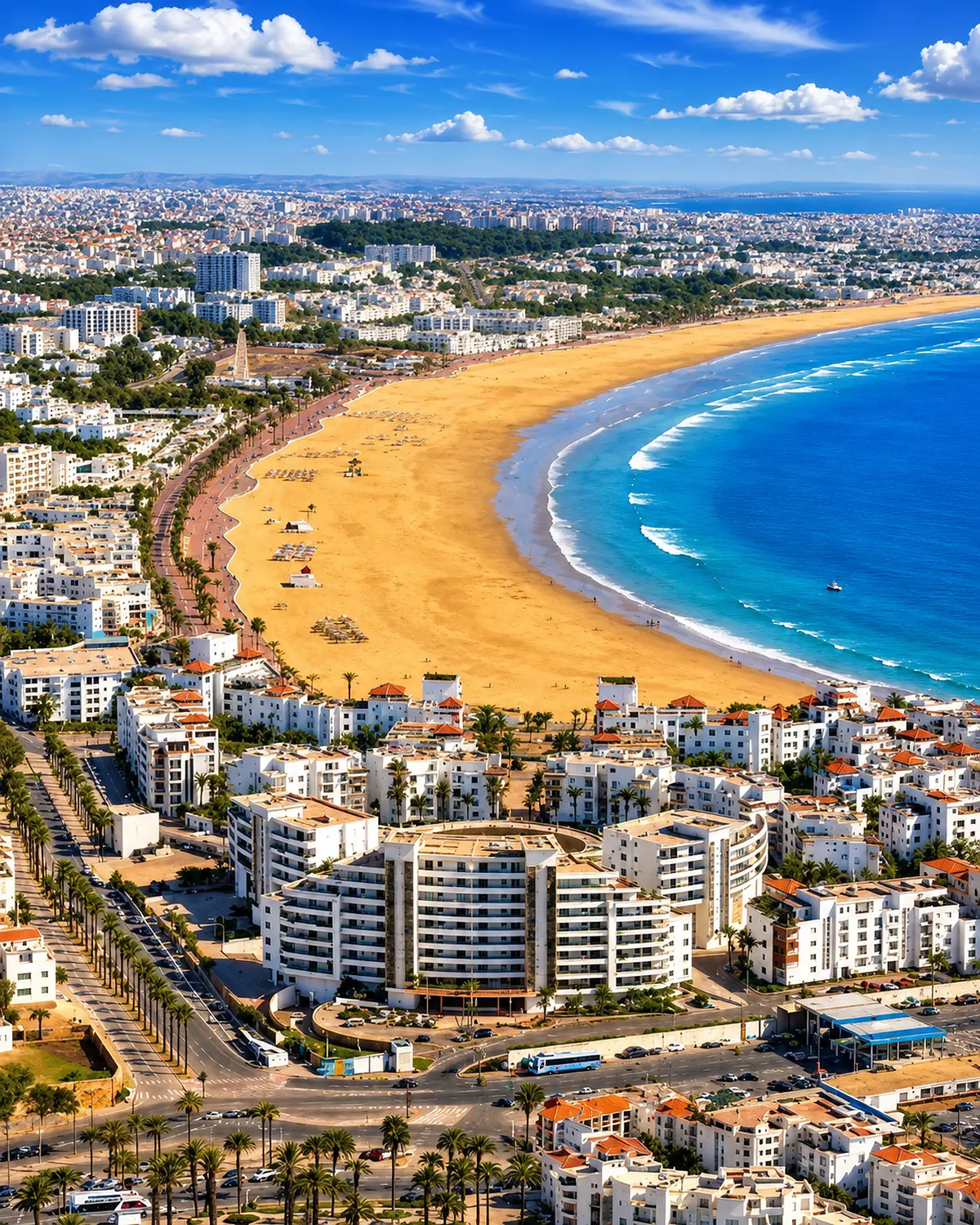 Agadir beach and city coastline, the nearest city context for Taghazout