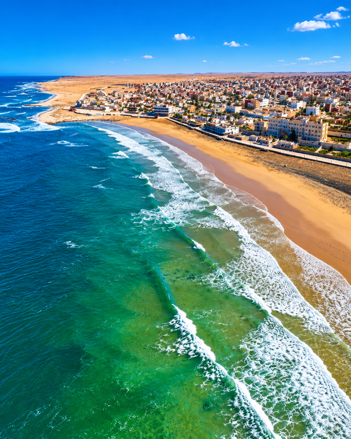Atlantic beach and coastal settlement at El Ouatia, Tan-Tan Plage