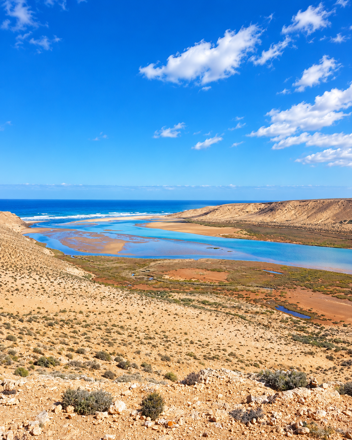 Sandbanks and water at the mouth of the Oued Draa