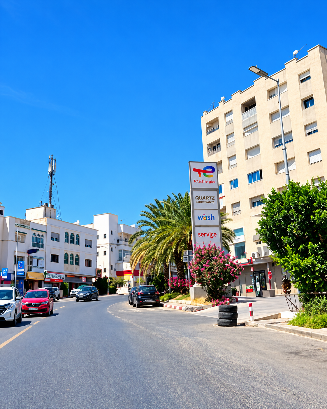 A town road lined with shops and buildings in Taounate