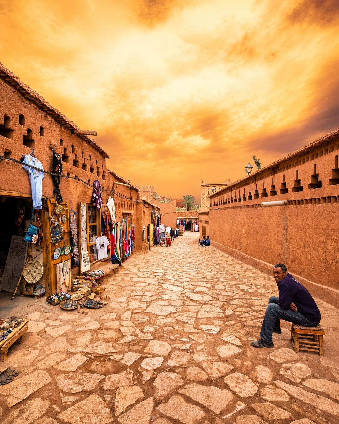 Adobe market lane beside Taroudant walls