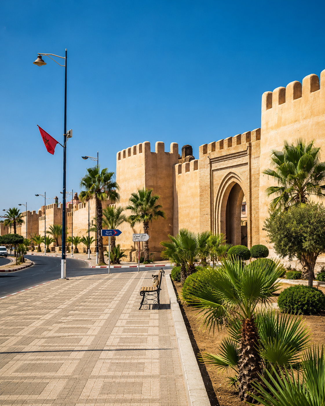 Palm-lined ramparts and civic space inside Taroudant