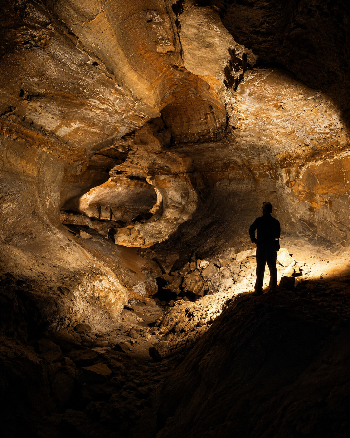 Exploration inside a large cave near Taza