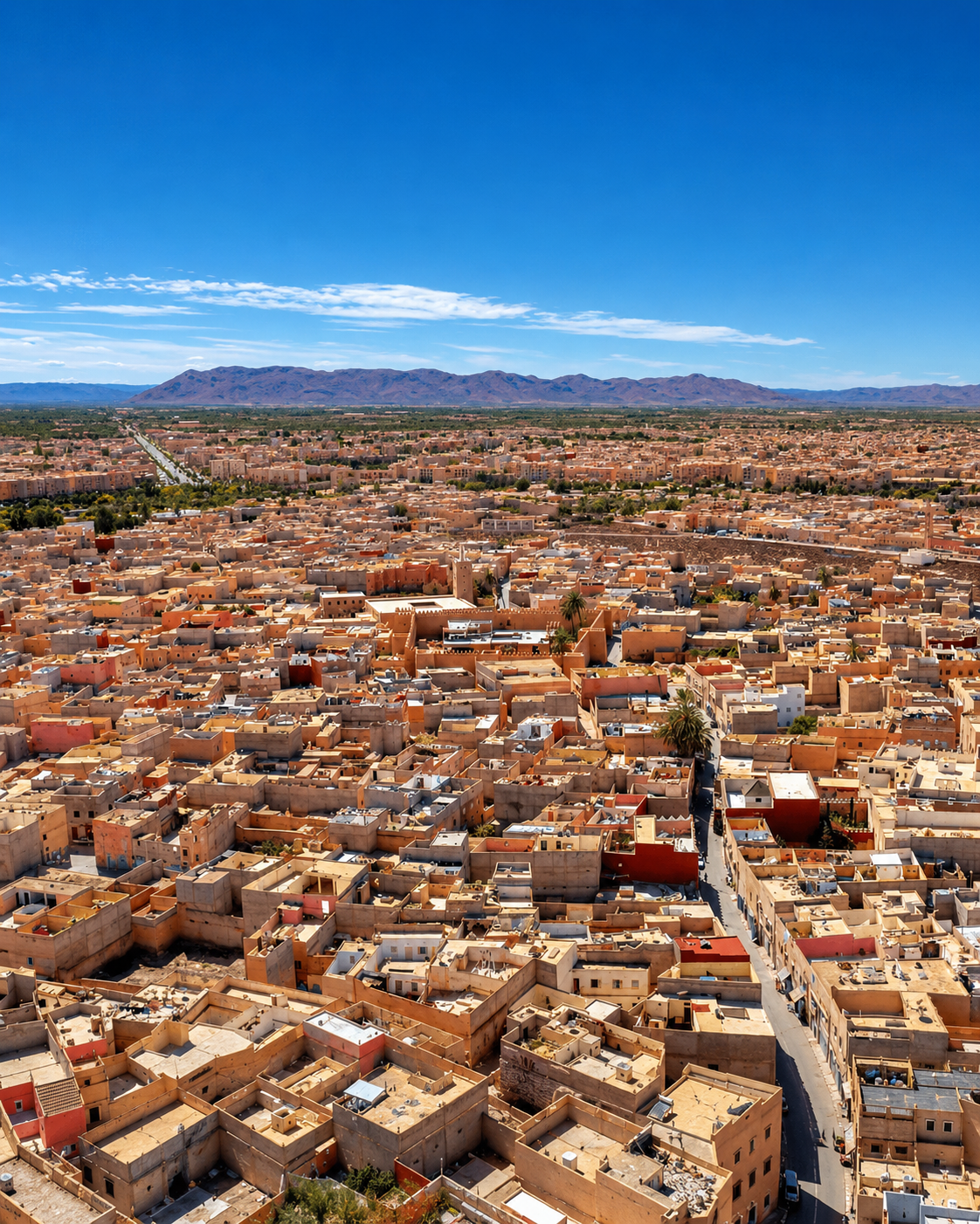 Tiznit cityscape with Anti-Atlas mountains on the horizon