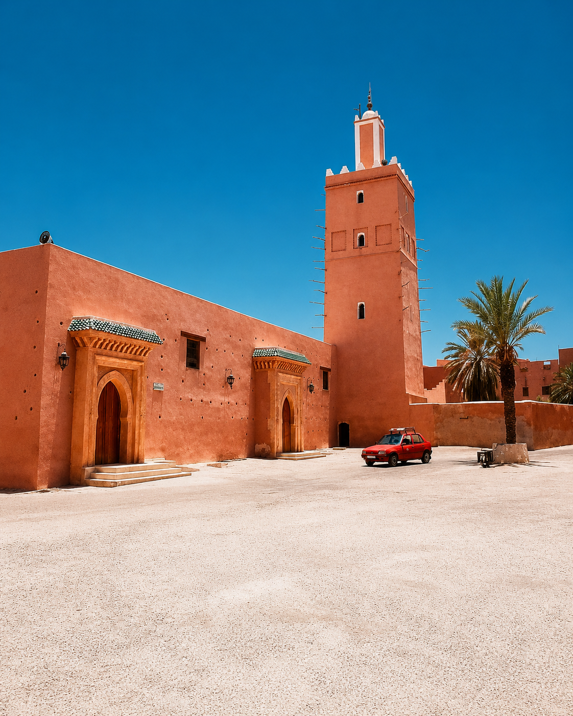 Mosque courtyard and minaret in Tiznit