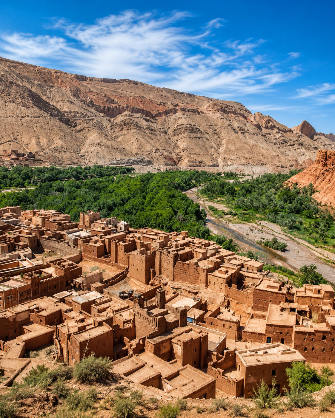 Palm-lined road and civic architecture in Zagora