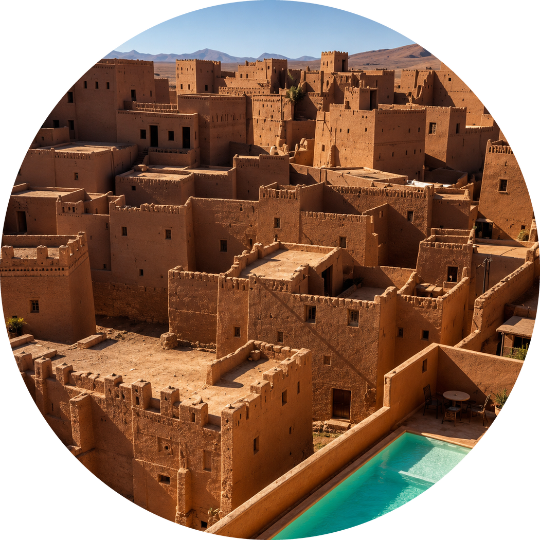 Earthen ksar architecture and oasis settlement around Zagora