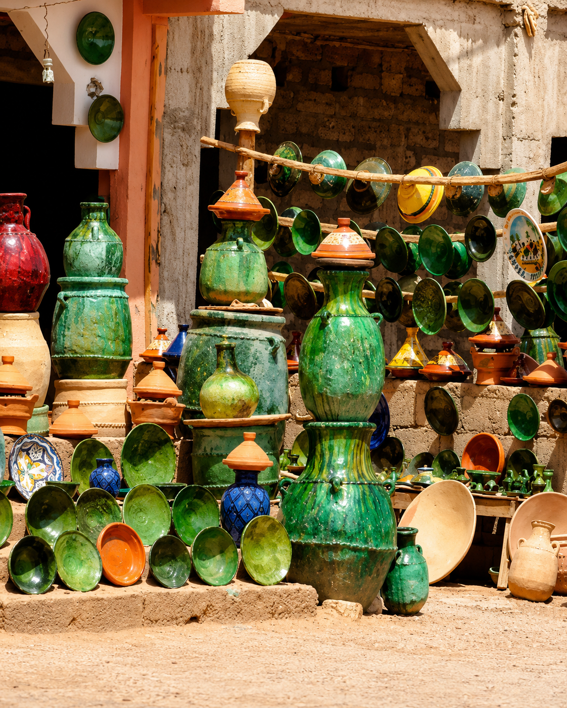 Green-glazed pottery display associated with Tamegroute near Zagora