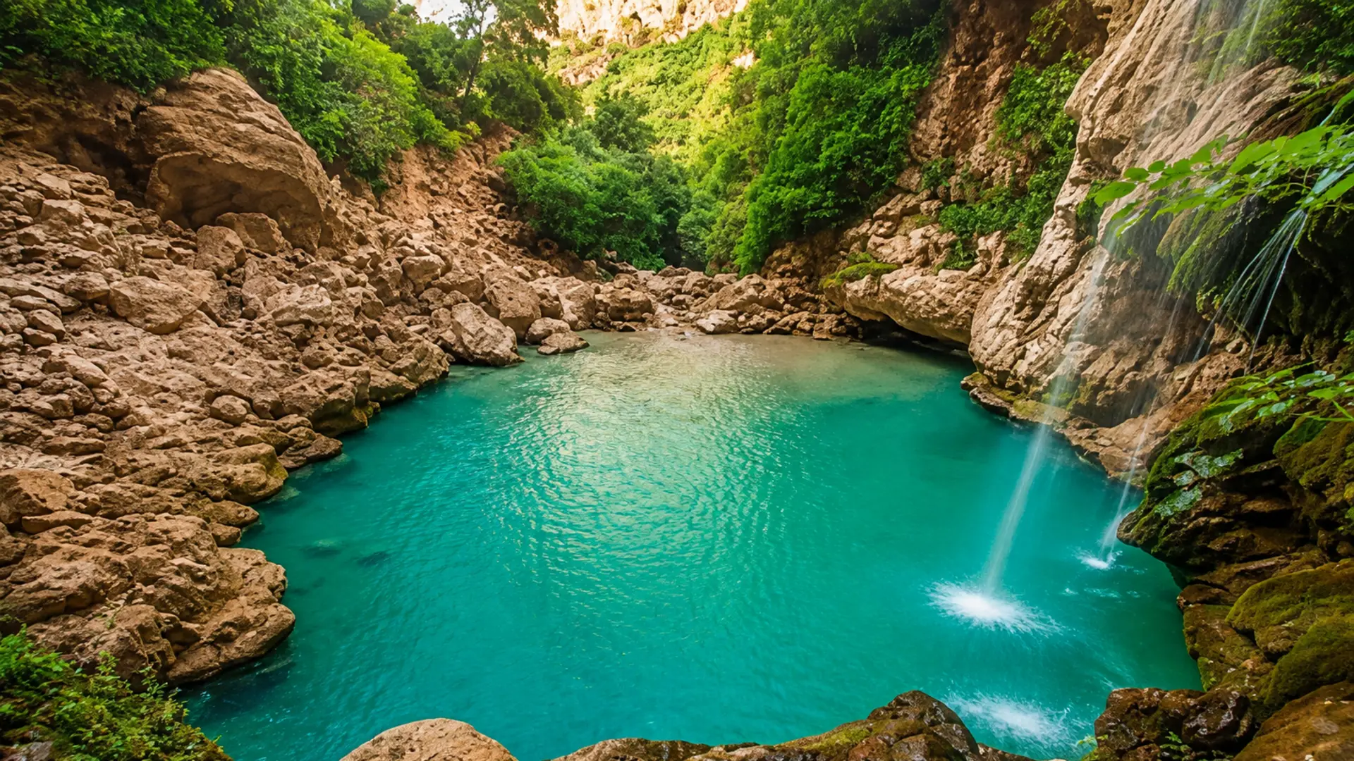 River pool and rock walls at Akchour, a nearby approach to the Talassemtane landscape