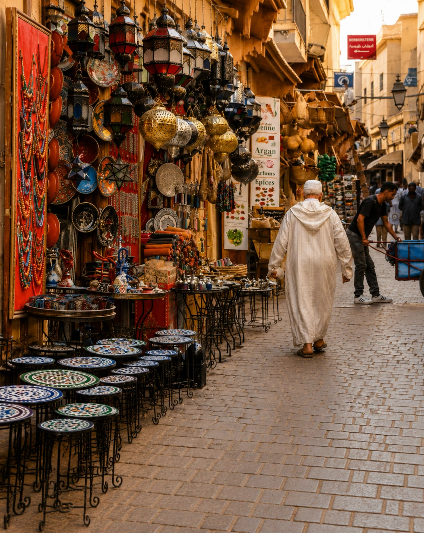 Craft shop lane in Fez medina near the Al Quaraouiyine quarter