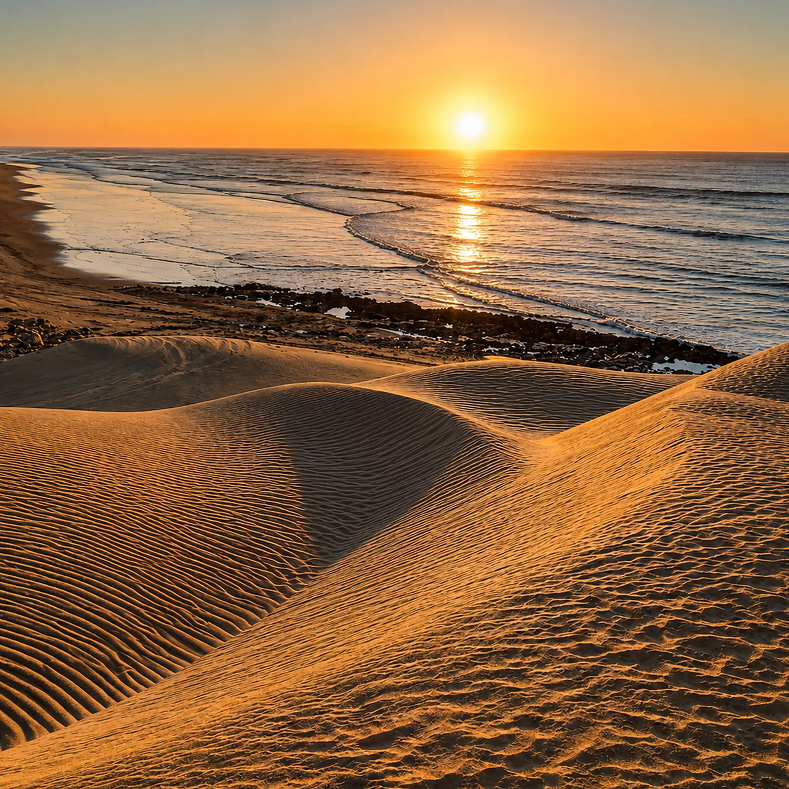 Golden Cap Sim dune ridges above the Atlantic shore near Essaouira