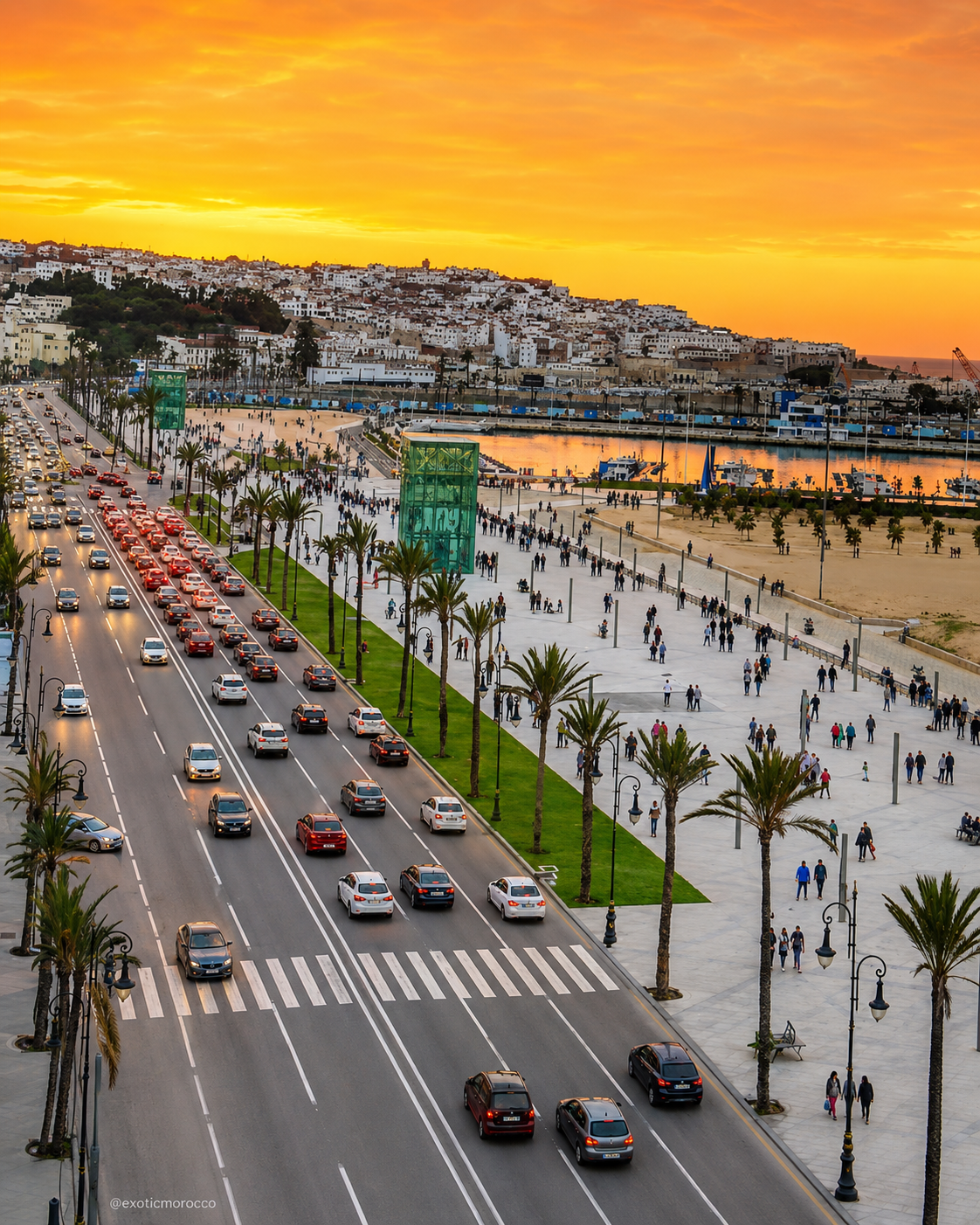 Tangier waterfront at sunset, the city base for visiting Cap Spartel and the Caves of Hercules