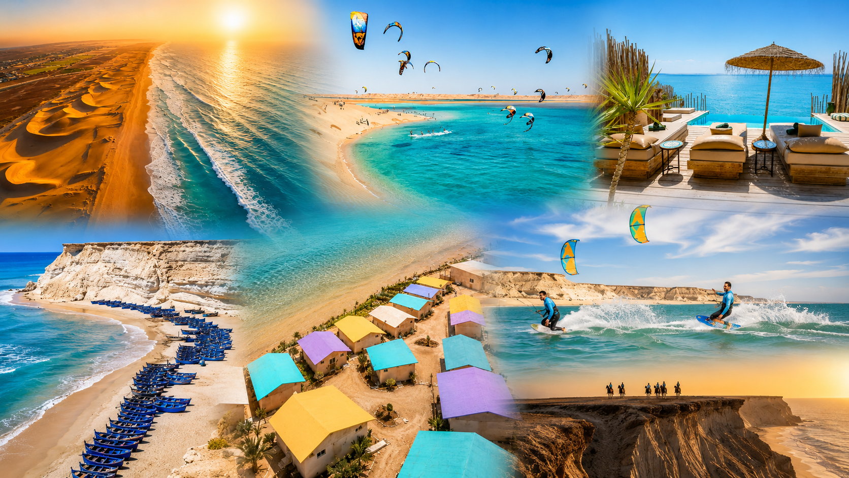 Dakhla National Park landscape with Atlantic coast, lagoon water, dunes, beaches and southern Moroccan light