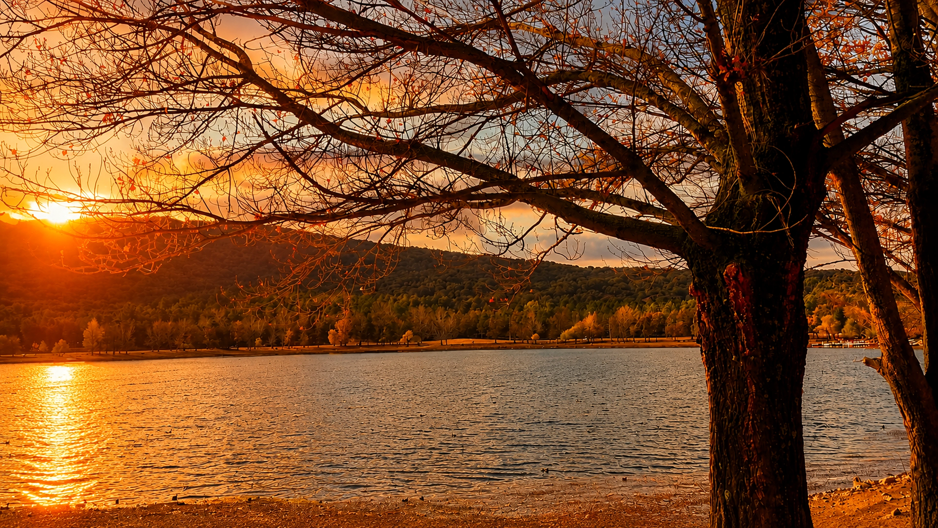Sunset over Dayet Aoua lake near Ifrane in Morocco's Middle Atlas