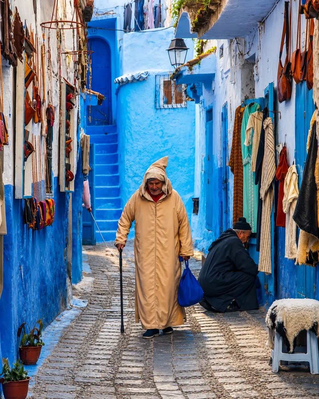 Blue-painted Chefchaouen medina lane, the nearest city context for God’s Bridge Akchour