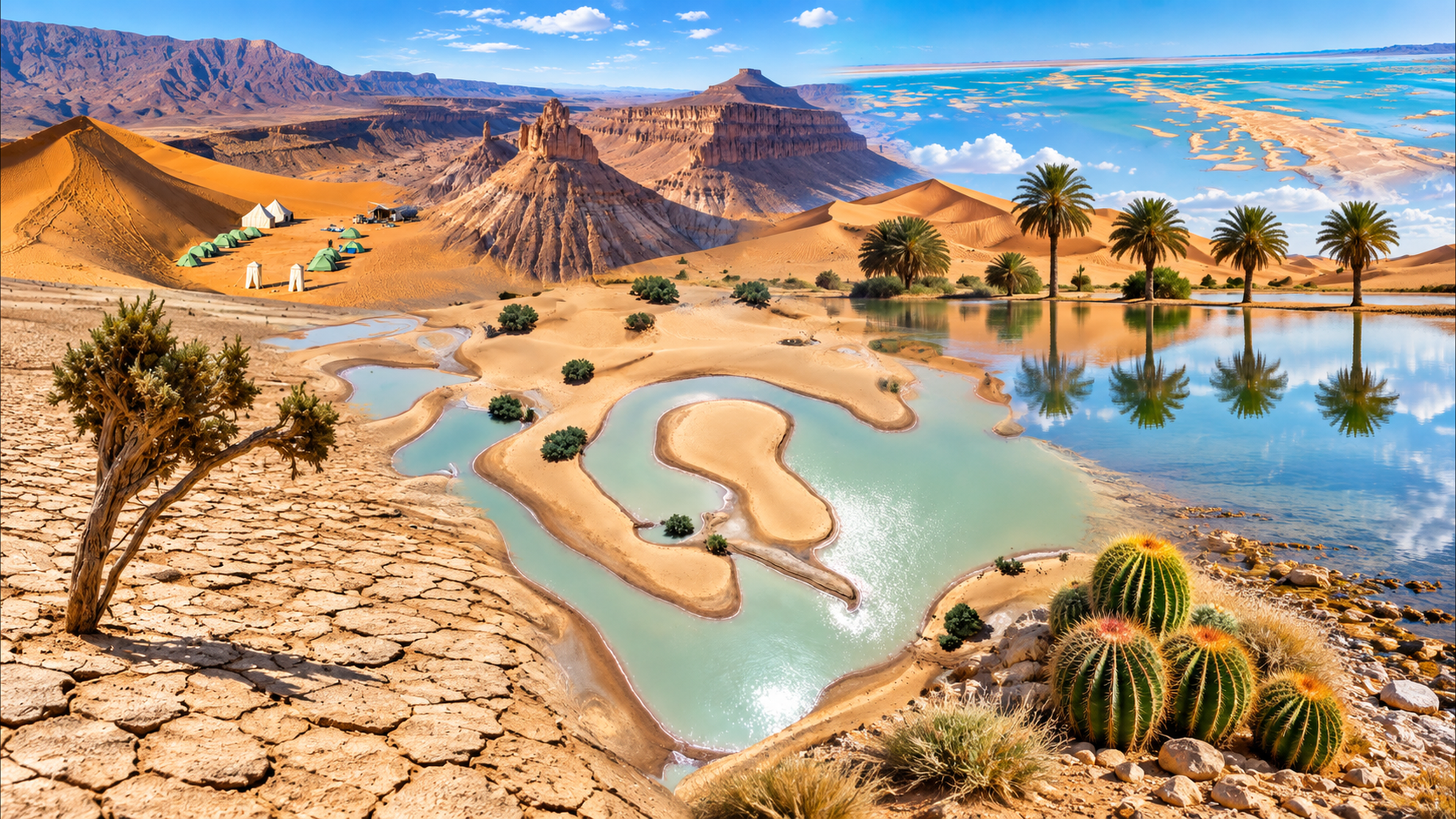 Panoramic desert basin landscape representing Iriqui Dry Lake and the wider Saharan setting of southern Morocco