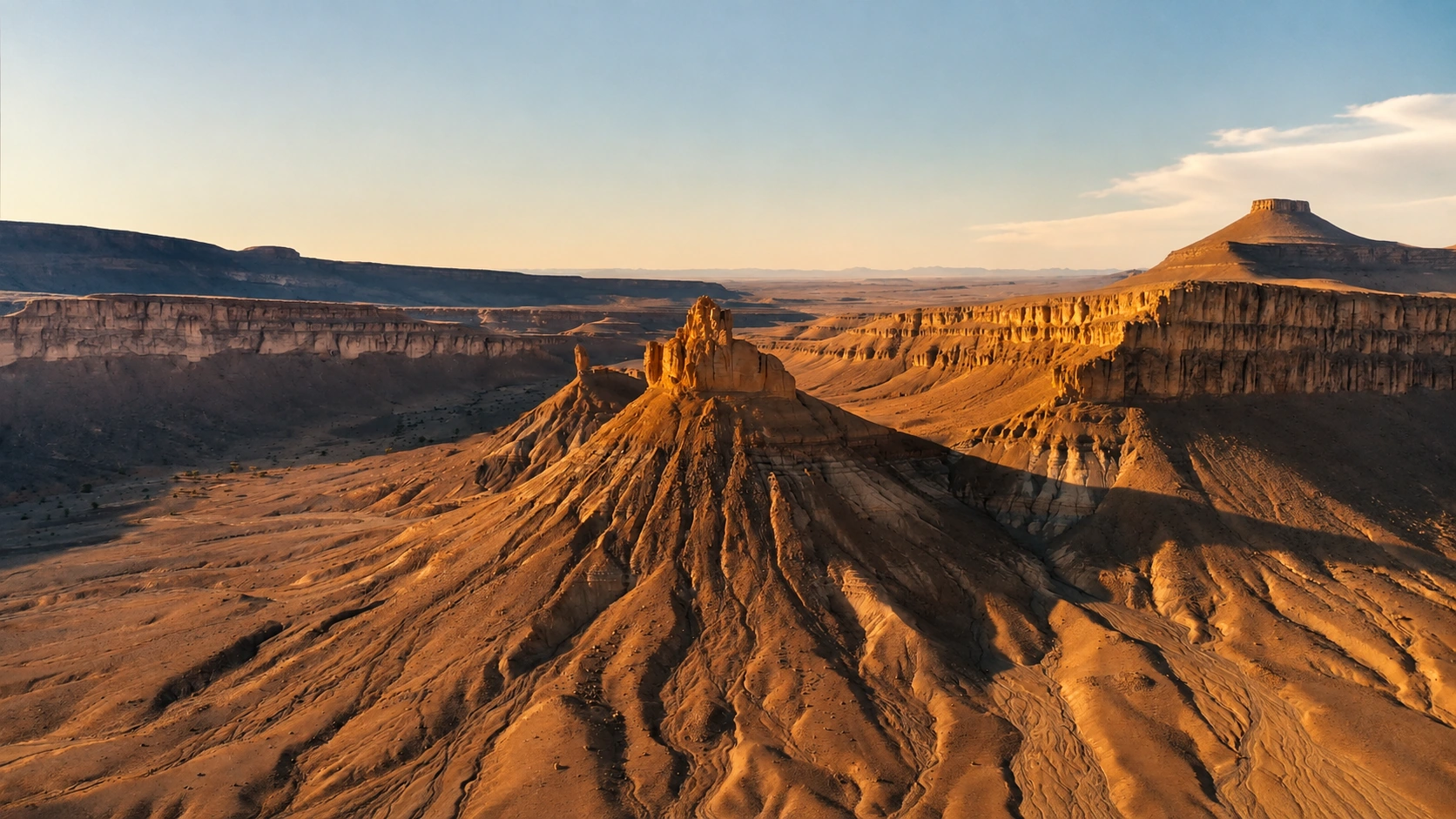 Iriqui National Park desert plateau at warm sunset in southern Morocco