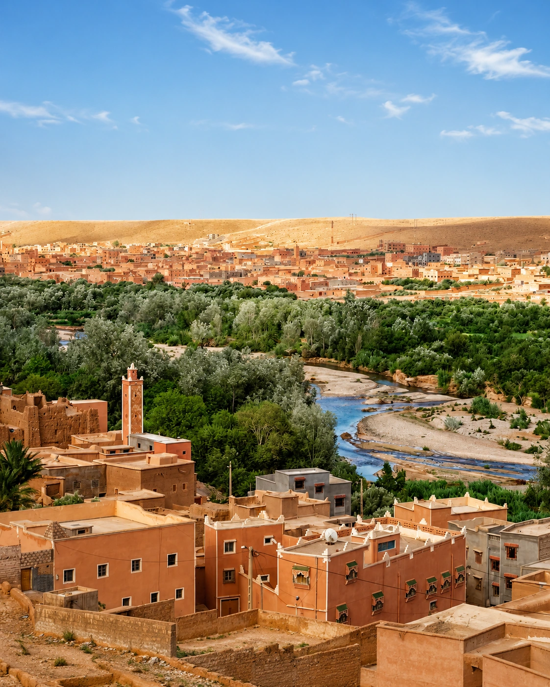 Zagora oasis and earthen buildings along the Draa Valley, southern Morocco