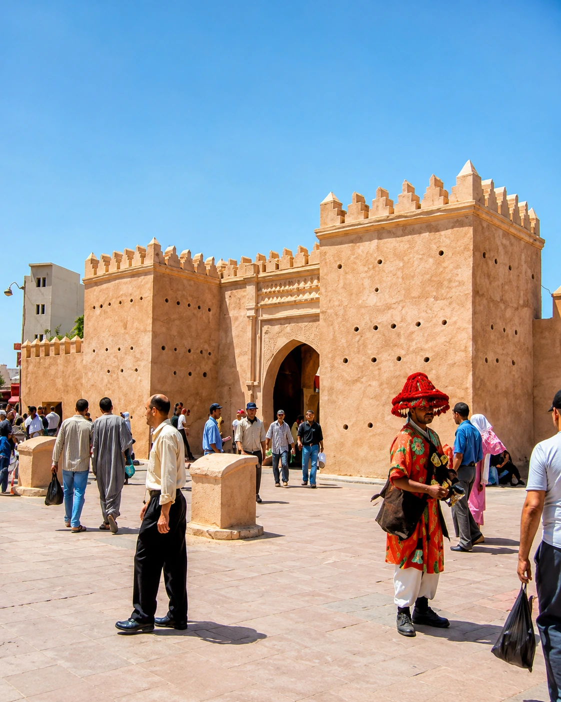 Historic city gate and street life in Oujda used as the guide cover for the eastern Morocco context