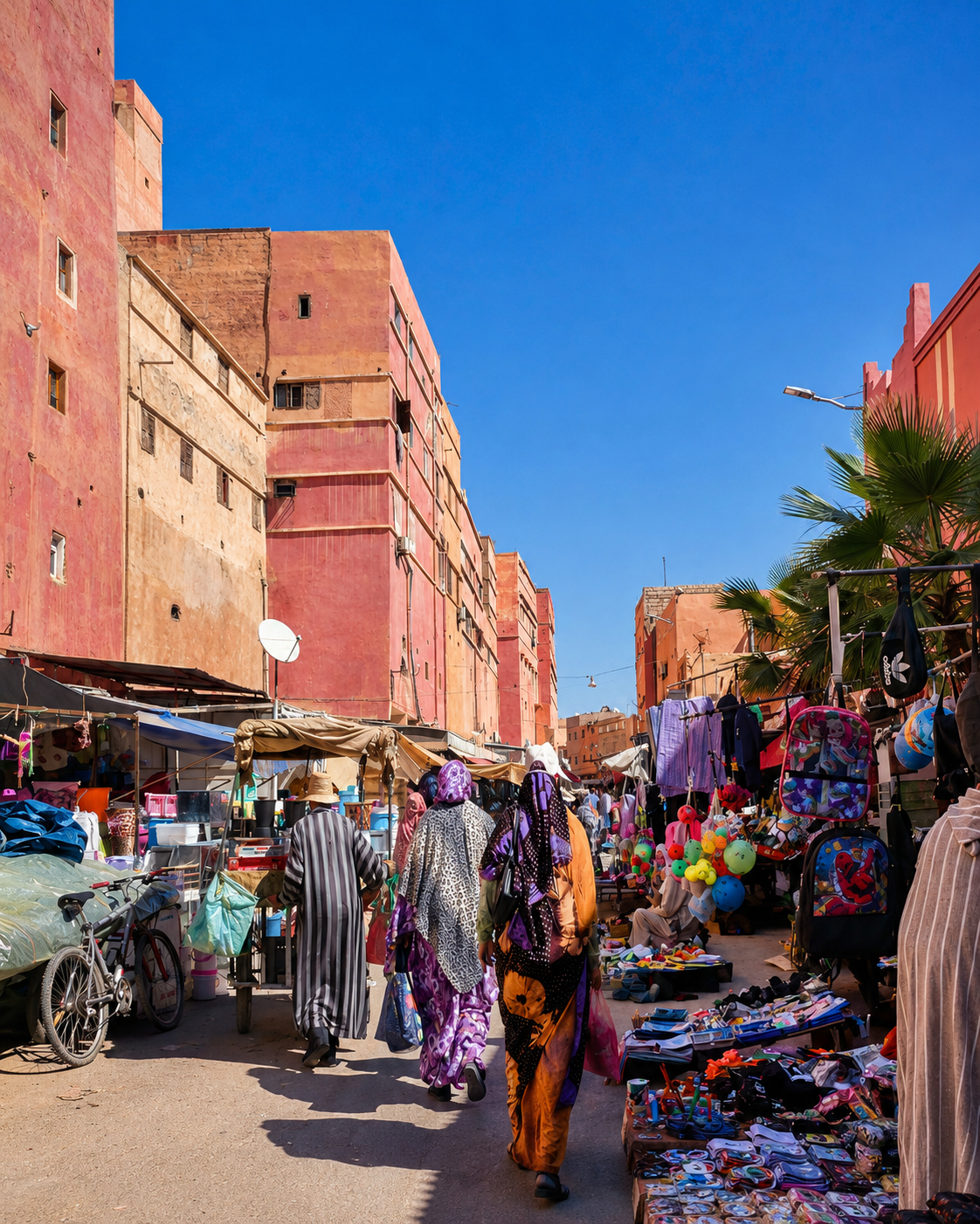 Street market in Guelmim, the city gateway context for Plage Blanche