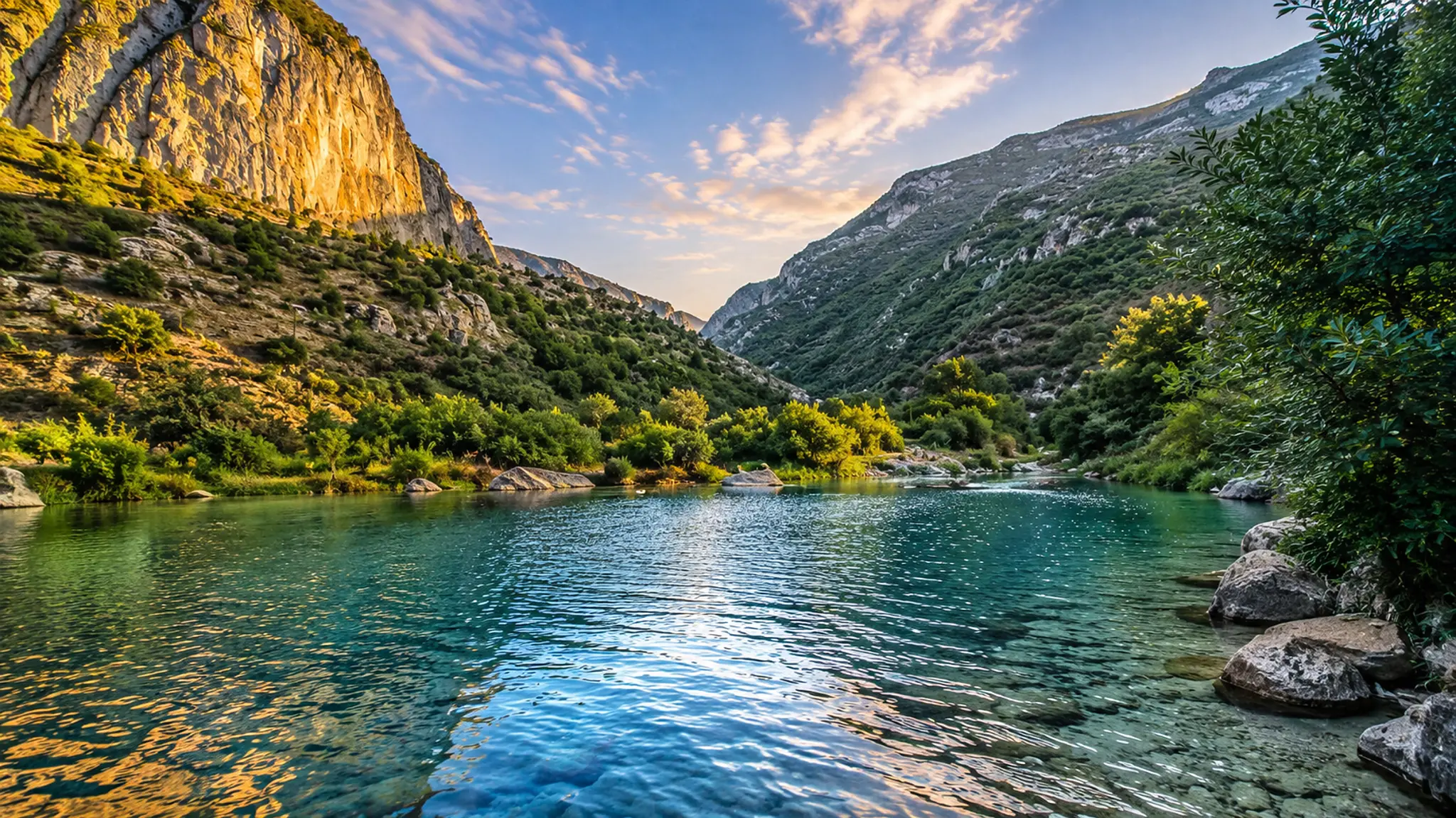 Limestone slopes and clear river water in the existing Talassemtane landscape collection