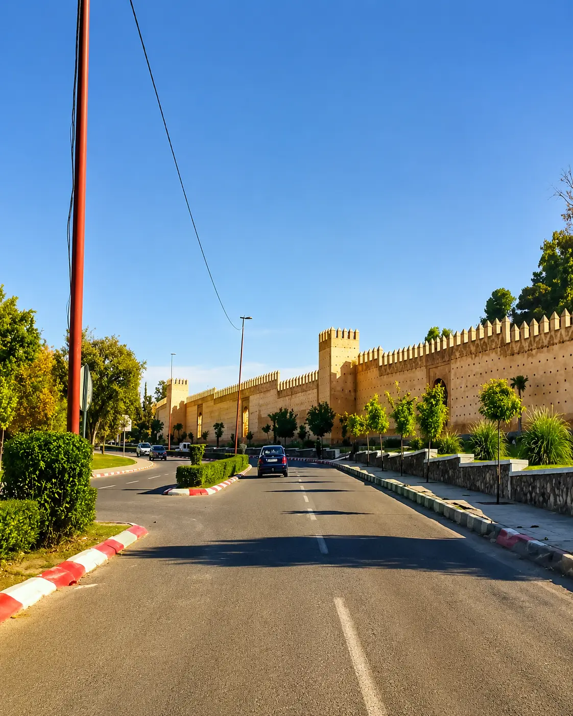 Historic walls and road approach in Taza, the city gateway for Tazekka National Park