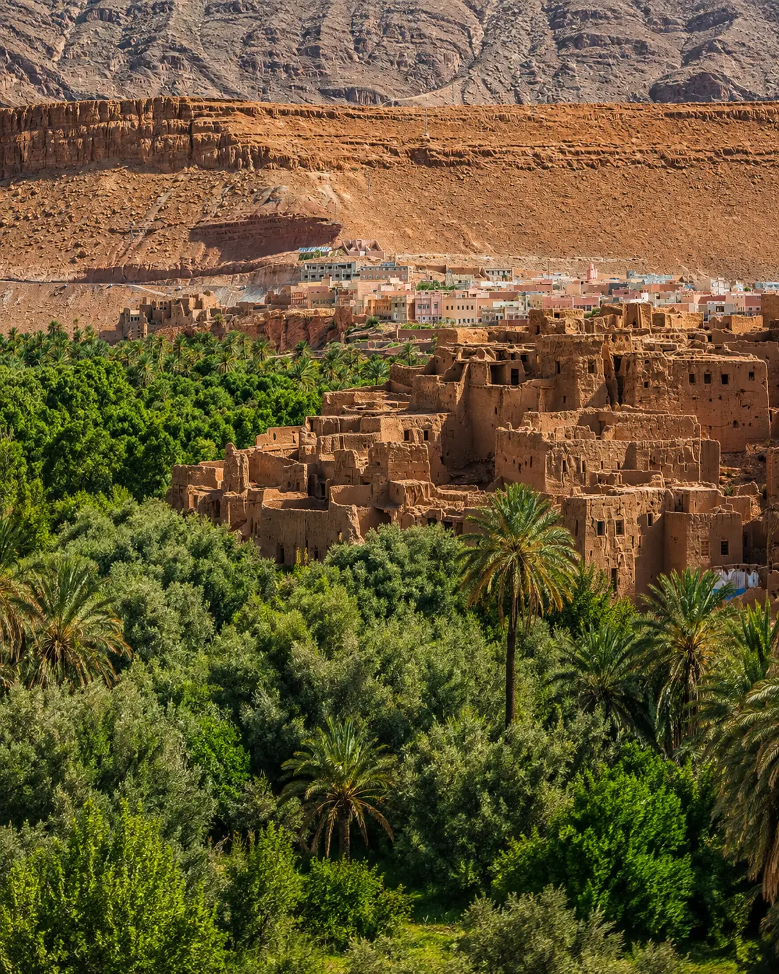Tinghir oasis and earthen village landscape near Todra Gorge, Morocco