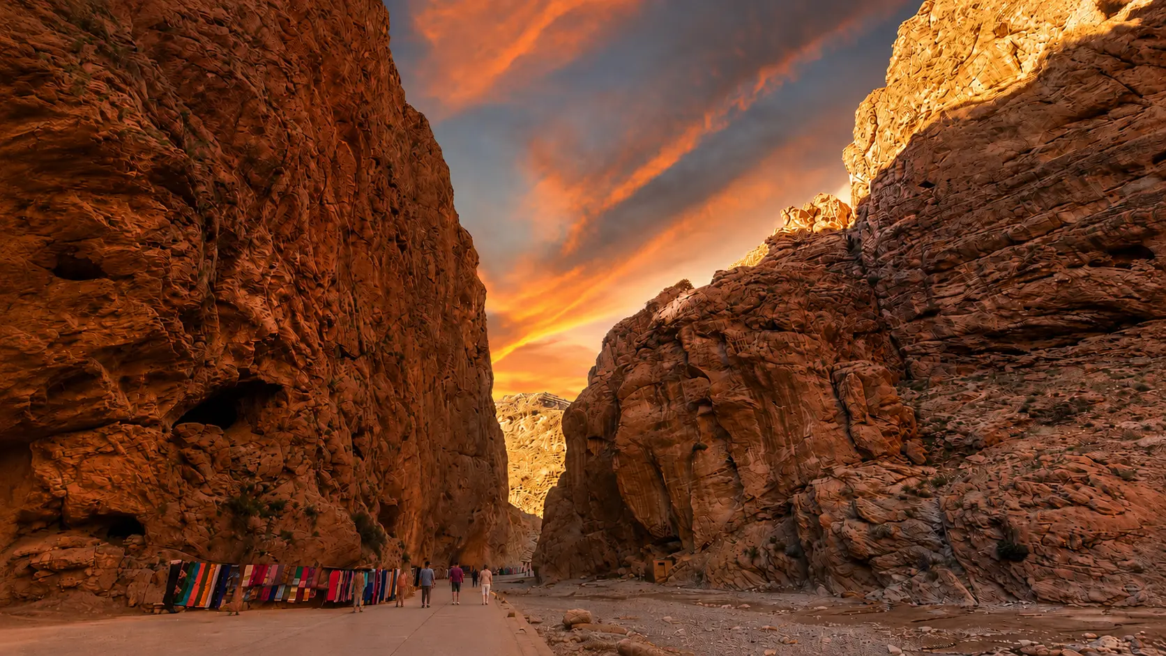 Sunset light between the limestone walls of Todra Gorge near Tinghir, Morocco
