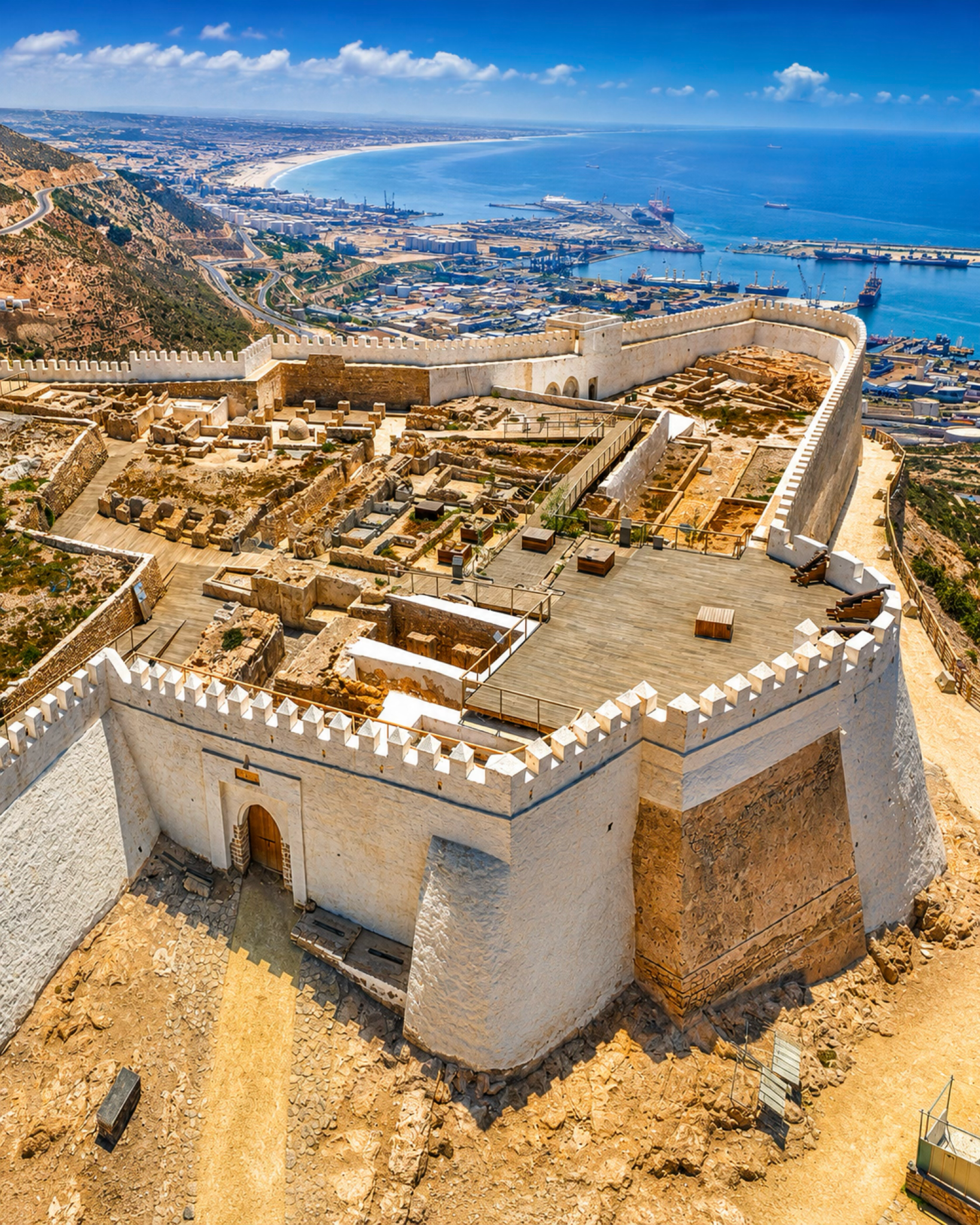 Agadir Oufella walls and archaeological remains above Agadir harbour and bay